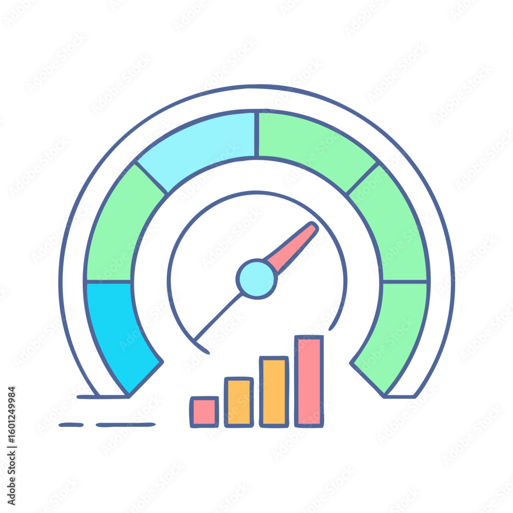 Poster performance dashboard gauge displaying growth with increasing bar chart representation