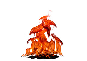 Vibrant, intense flames in orange, red, yellow, with flickering forms & rising light smoke, ultra-realistic UHD photo, high-angle medium shot, isolated on transparent, clean studio quality. Concept of