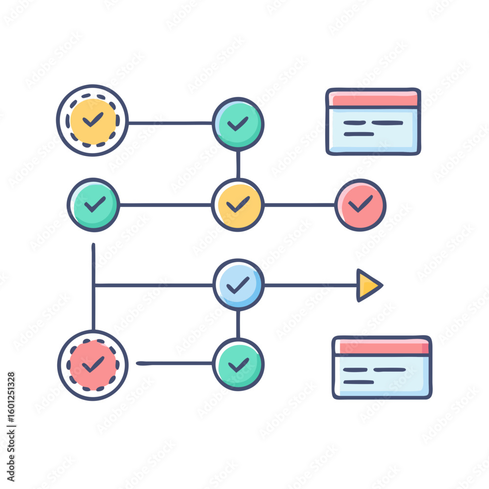 Poster flowchart depicting different stages of a process with circles and rectangles