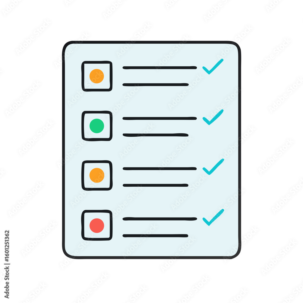 Poster checklist with tasks complete, symbolized by colorful dots in boxes and checks