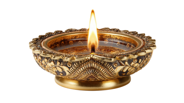 Ornate Candle Holder with Burning Flame on Transparent Background for Spiritual Decor