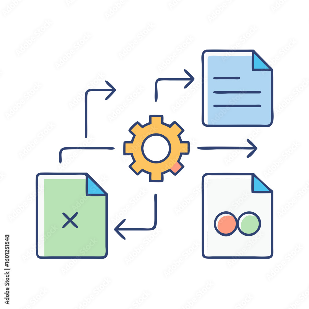 Poster conceptual workflow illustrating the transformation and management of various document types