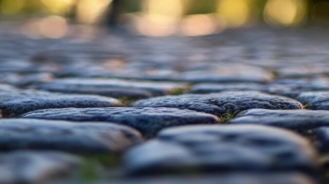 A group of rocks sitting on the edge of a sidewalk, perhaps used as decoration or left behind by someone