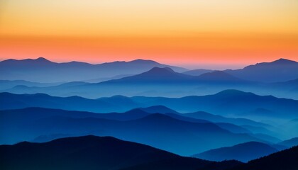 Obraz premium a tranquil landscape featuring stylized mountains in shades of blue and orange under a soft sunset the waves of color blend harmoniously evoking a sense of serenity