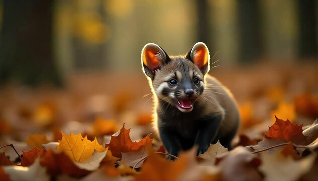 Common genet laughing with soft chirps