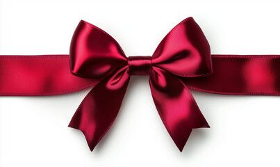 Elegant red satin bow on a white background. This luxurious red satin bow, neatly tied, has a smooth, shiny texture and is perfect for festive themes, gift wrapping, celebrations, greeting cards 