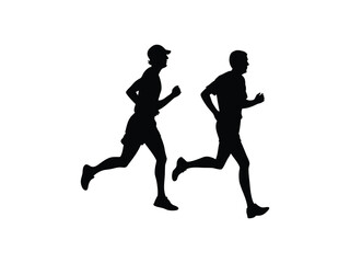 silhouette of a man and woman running