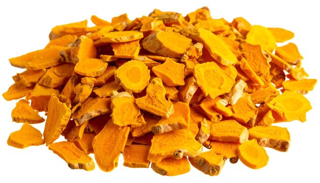 Pile of sliced turmeric root