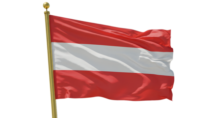 A vibrant representation of the Austrian flag waving gracefully against a clear blue sky, symbolizing national pride and identity