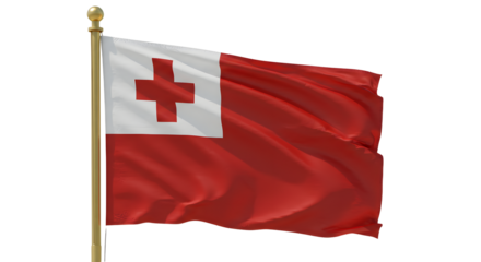 A vibrant red flag with a white cross waving in the wind, symbolizing national pride and identity against a clear blue sky