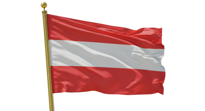 A vibrant representation of the Austrian flag waving gracefully against a clear blue sky, symbolizing national pride and identity