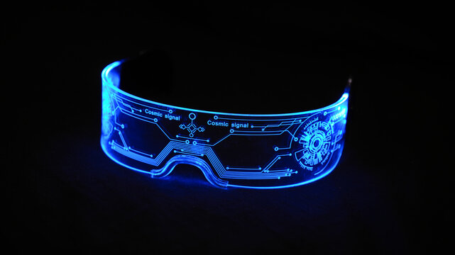 LED plastic glasses with cyberpunk lighting blue