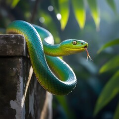 Fototapeta premium Wild Snake Ready to Strike in Natural Forest Terrain