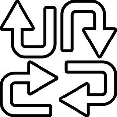 four bold, curved arrows pointing in different directions: upward, downward, rightward, and leftward. 