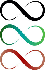 three infinity loop icons. solid black, green-to-teal gradient, and deep red to copper. 