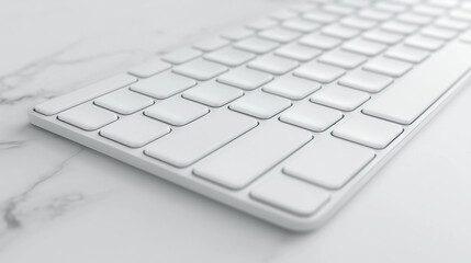 Modern white keyboard on marble surface in close-up view  