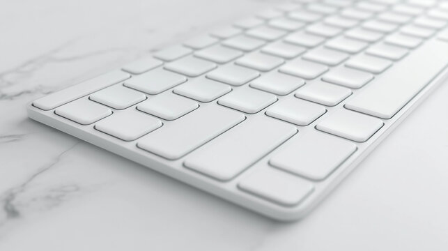 Modern white keyboard on marble surface in close-up view - Powered by Adobe