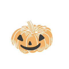 Original hand-drawn illustration of a Halloween autumn pumpkin in a minimalist style. Vector illustrations for posters, cards, and graphic design.