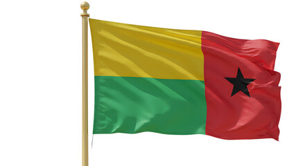 Fototapeta premium Vibrant flag of Guinea-Bissau waving in the wind, showcasing its colors and emblem against a clear blue sky
