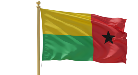 Vibrant flag of Guinea-Bissau waving in the wind, showcasing its colors and emblem against a clear blue sky