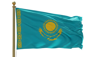 Vibrant flag of Kazakhstan waving in the wind, showcasing national pride with a sun and eagle emblem against a clear sky