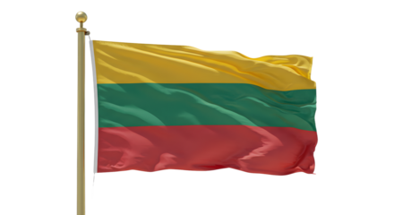 Vibrant flag of Lithuania waving in the wind, symbolizing national pride against a clear blue sky backdrop