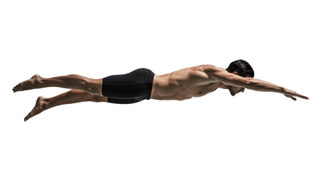 A male swimmer in a streamlined position diving into the water, showcasing athleticism against a blurred background