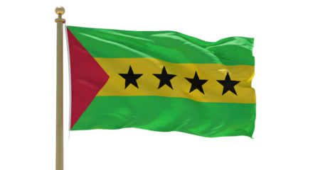 Vibrant flag of S?o Tom? and Pr?ncipe waving against a clear sky, symbolizing national pride and identity