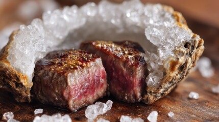 Seared steak in crystal