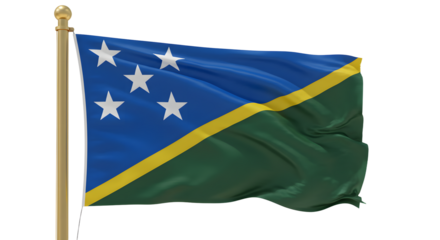 Vibrant flag of the Solomon Islands waving against a clear blue sky, symbolizing national pride and identity