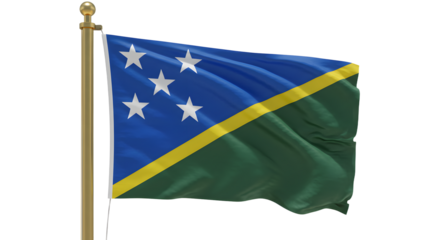 Vibrant flag of the Solomon Islands waving against a clear sky, symbolizing national pride and identity