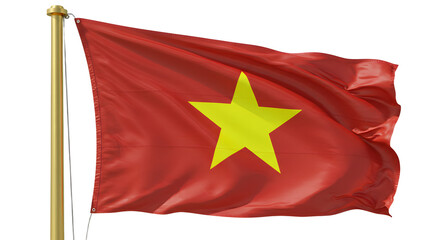 Vibrant flag of Vietnam waving against a clear blue sky, symbolizing national pride and cultural identity