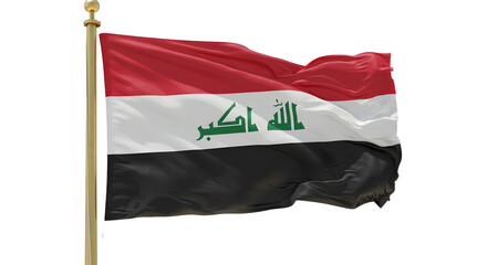 Vibrant Iraqi flag waving proudly, showcasing its colors while symbolizing national pride against a clear sky