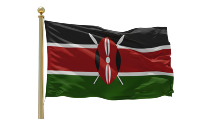 Vibrant Kenyan flag waving proudly against a clear blue sky, symbolizing national pride and unity in a serene setting