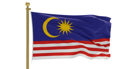 Vibrant Malaysian flag waving against a clear blue sky, symbolizing national pride and unity, perfect for cultural representation