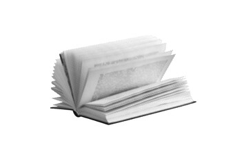 Gray unnamed open book with pages turning close up isolated on white background.