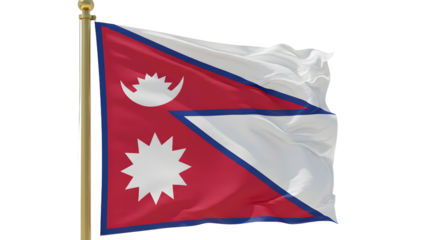 Vibrant representation of the Nepalese flag waving against a clear background, symbolizing national pride and identity