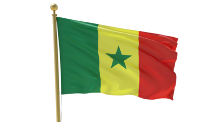 Vibrant Senegalese flag waving against a clear sky, symbolizing national pride and unity, perfect for cultural representation
