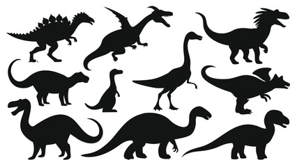 Obraz premium Collection of ten dinosaur silhouettes isolated on white background