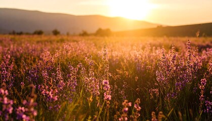 Fototapeta premium Sunset over a vibrant flower field