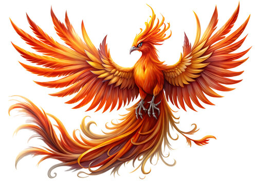 majestic mythical phoenix bird perched gracefully isolated on white background PNG, AI GENERATED