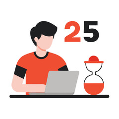 Focused freelancer using pomodoro technique isolated on white background