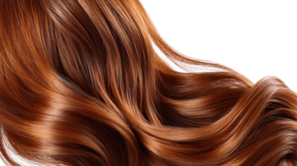 Rich Auburn Hair Waves Cascading on Transparent Background for Artistic Compositions