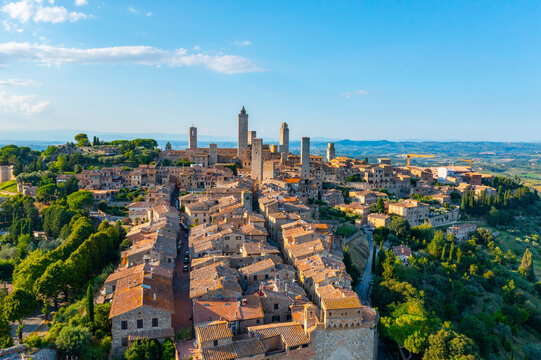Aerial view, San Gimignano, UNESCO World Heritage Site, Siena, Tuscany, Italy,
