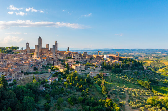 Aerial view, San Gimignano, UNESCO World Heritage Site, Siena, Tuscany, Italy,
