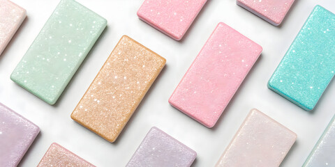 Fototapeta premium Pastel glitter rectangles on white background