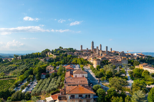 Aerial view, San Gimignano, UNESCO World Heritage Site, Siena, Tuscany, Italy,
