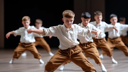 Boys Performing a Choreographed Dance Routine On Stage