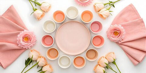 Peach and pink pastel flatlay with radial symmetry design