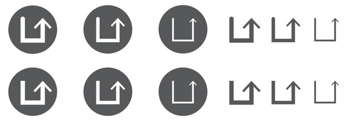 Go Straight This Way One Way Only U Turn Left and Right Black Arrow Sign Direction Icon Set. Vector Image.